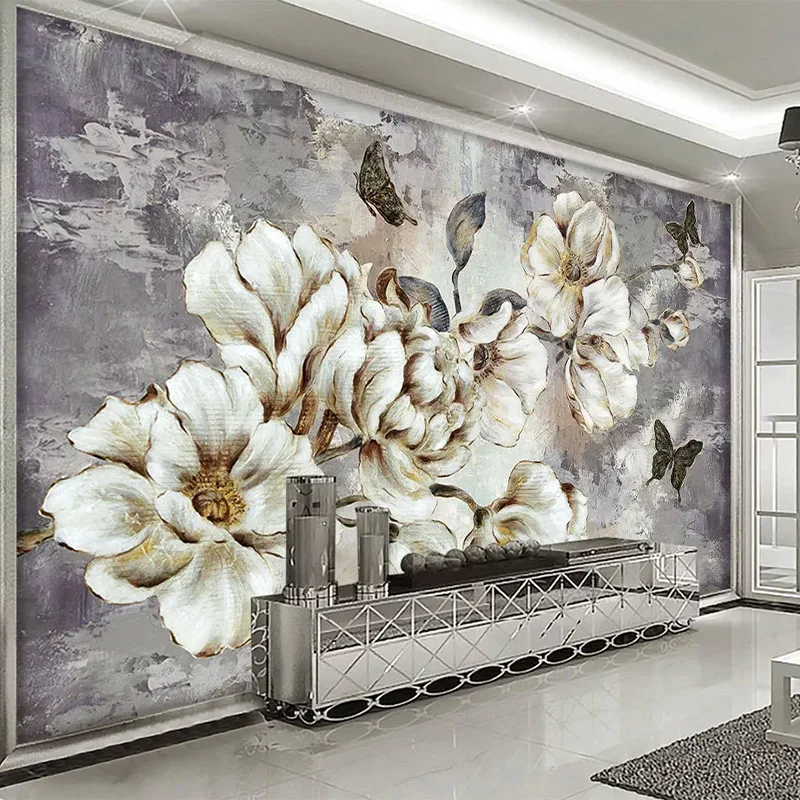European Style Vintage Hand-painted Flowers Mural Wallpaper 3D Living Room TV Sofa Background Wall Decor Self-Adhesive Stickers |