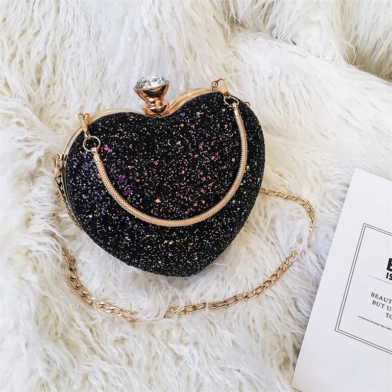 Модные женские вечерние сумочки-клатчи с цветными блестками и бриллиантами в форме сердца, сумки через плечо, мини-сумки через плечо