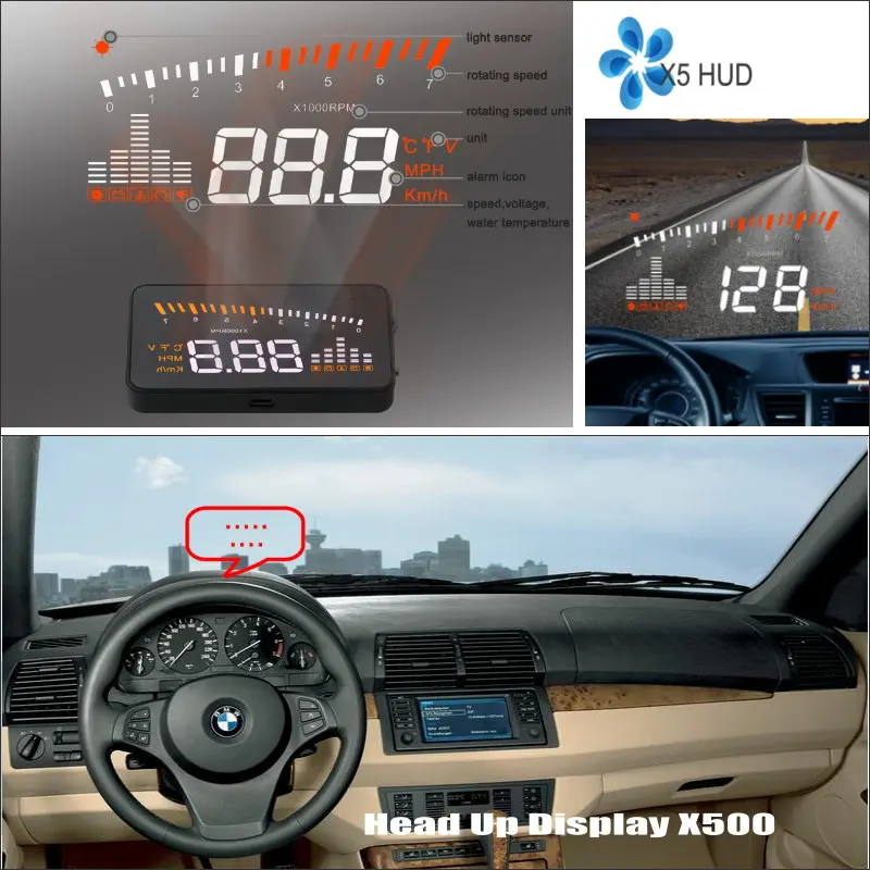 

Car HUD Safe Drive Display For BMW X5 E53 E70 / X6 E71 - Refkecting Windshield Head Up Display Screen Projector