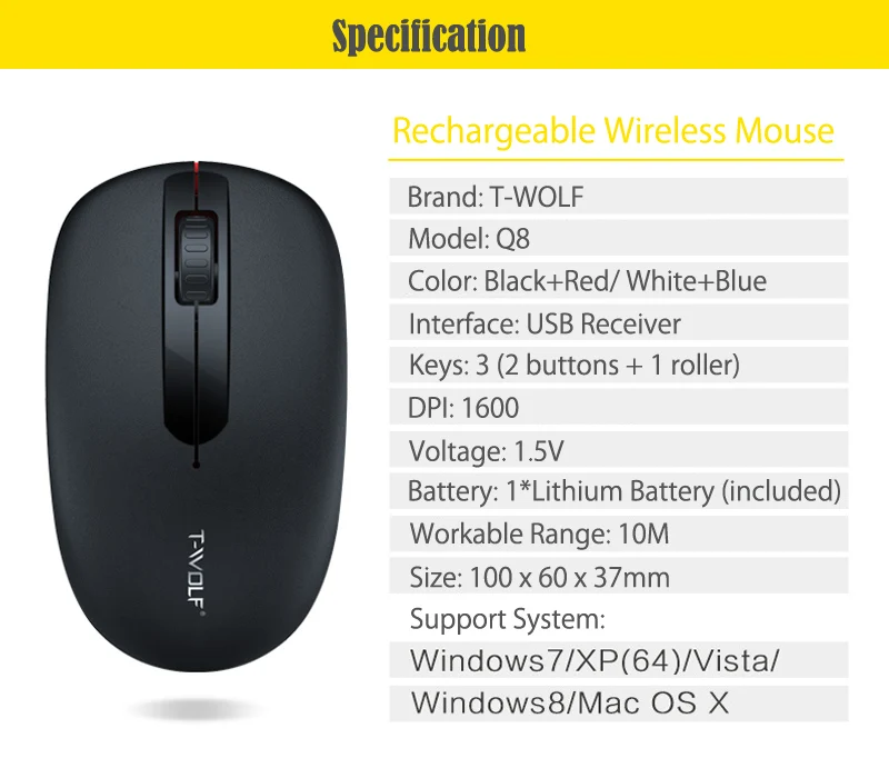 T-WOLF Q8 Wireless Rechargeable Optical Mouse (9)