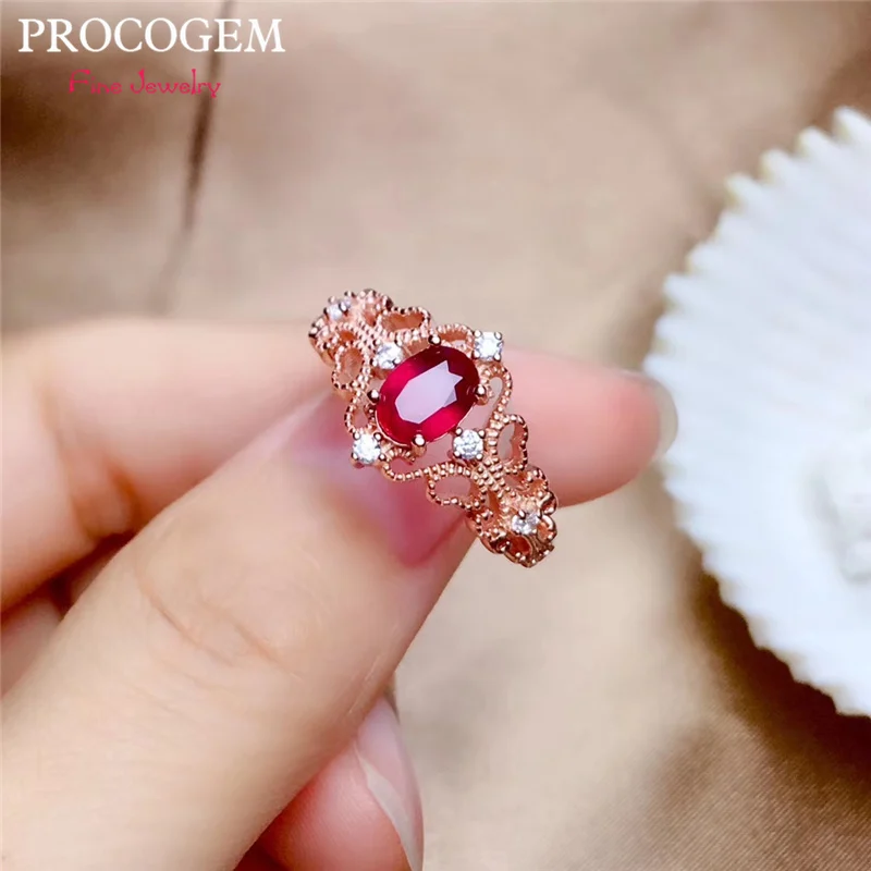 Женское кольцо с рубином PROCOGEM винтажное ювелирное изделие из серебра 925 пробы