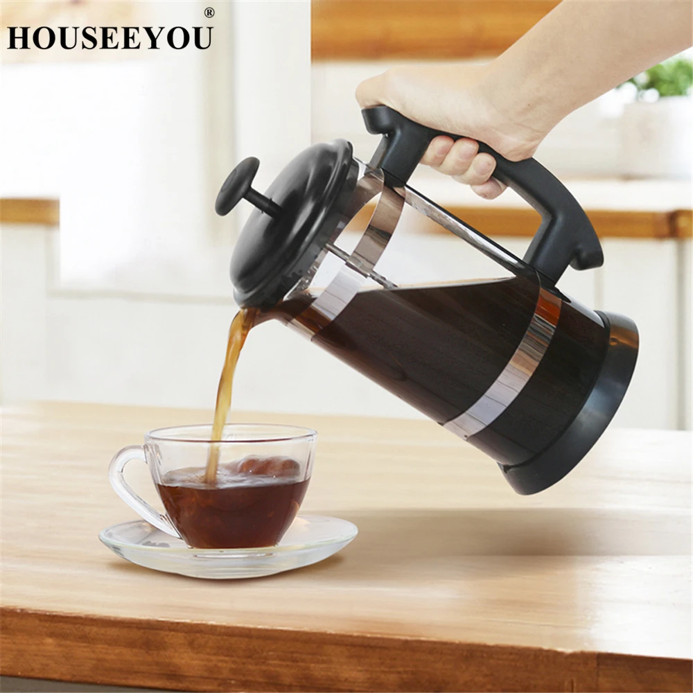 

French Press Coffee Tea Brewer Coffee Pot Coffee Maker Kettle 1000ML Stainless Steel Glass Thermos for Coffee Drinkware
