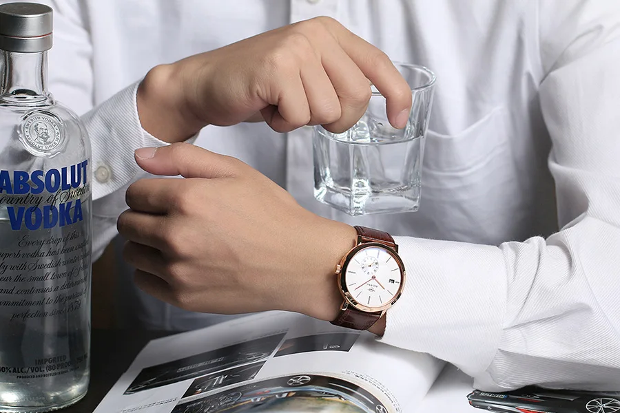 AILANG элегантные британские деловые нарядные часы, самовзводные механические рабочие 3 стрелки, аналоговые наручные часы, кожаные часы Relojes NW3289
