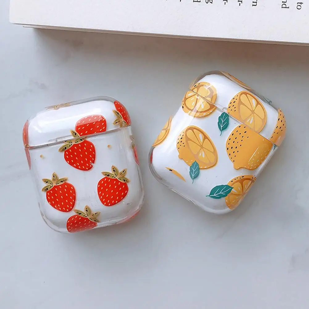 Защитный чехол для Airpods прозрачный с рисунком лимон клубника гардения