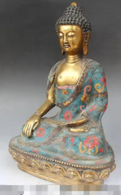 

S01376 Tibet Cloisonne Enamel Bronze Gilt Seat Lotus Shakyamuni Sakyamuni Buddha Statue (B0328)