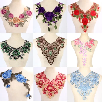 

1PC Embroidered Floral Lace Neckline Neck Collar Trim Clothes Sewing Applique Embroidery edge Gift