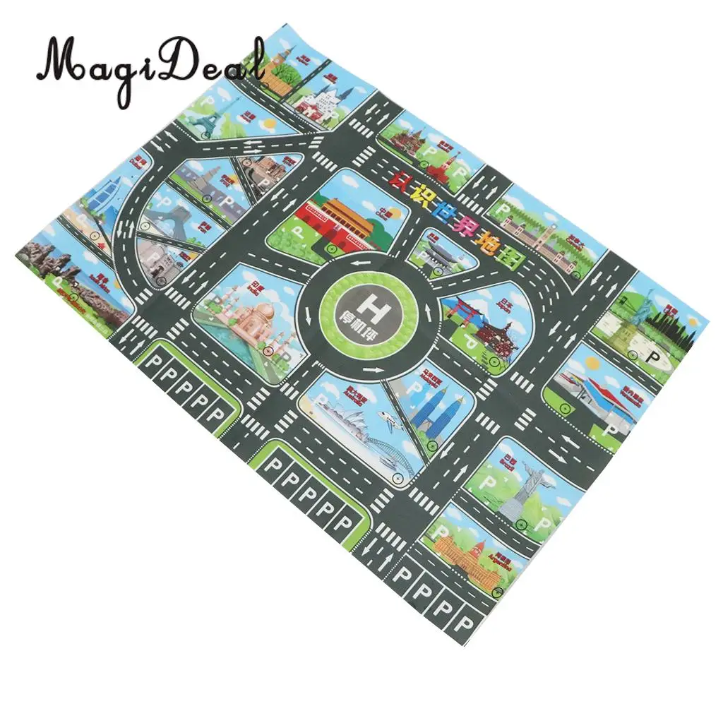 World Map Road Traffic System Playmat Activity Play Mat Carpet Educational Toy for Playing Cars & Train Track Playroom Fun