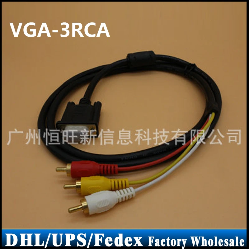(Wholesale) 50pcs/lot VGA To 3RCA VGA To AV Cable 1.5Min VGA Cables