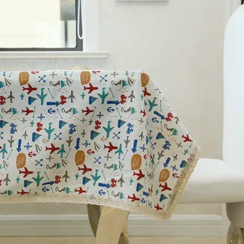 

Latest High Grade Simple Cartoon Red Air Plane Bycle Table Cover Dinner Tablecloth Desk Table Linen for Home Decoration