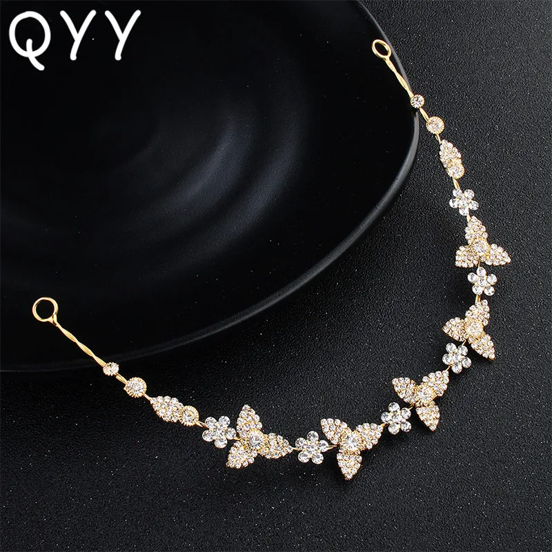 

QYY Newest Flower Handmade Crystal Wedding Headbands Vine Hair Jewelry Bridal Hair Accessories Bridesmaids Headpieces Ornaments