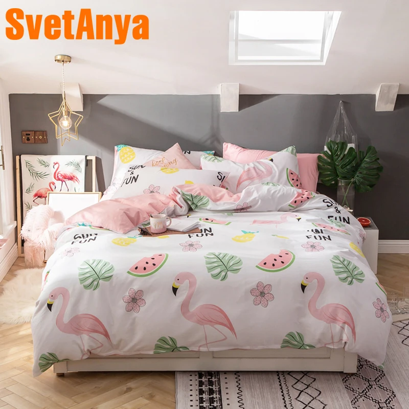 

Svetanya pure Cotton Bedding Set (Sheet Pillowcase Duvet Covet) Flamingo Linens EU US JAPAN AU RU Single Double Queen Full size