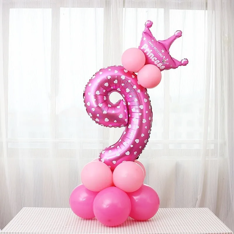 17 шт./компл. розовый и голубой номер Корона цифровой Алюминий фольга Гелий воздушные шары Колонка Детские Happy день рождения DecorationsKids DIY Kit - Цвет: Pink9