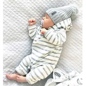 

Newborn Baby Boy Girl Stripe Clothes Warm Hooded Romper Long Sleeve Autumn Fall Clothes