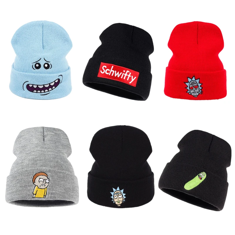 Зимние вязаные шапки Rick and Morty, вязаная Лыжная Шапка Rick Beanie для улицы, Skullies, американская аниме, хлопковая шляпа Rick Зимние вязаные шапки Rick and Morty, вязаная Лыжная Шапка Rick Beanie для улицы, Skullies, американская аниме, хлопковая шляпа Rick