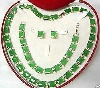 

Noblest sets rare emerald 18KGP necklace bracelet earrings +box