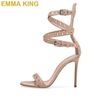 

EMMA KING Studded Women Gladiator Sandals Sexy Buckle Strap Thin High Heels Ladies Summer Party Shoes Sandals Plus Size 35-43