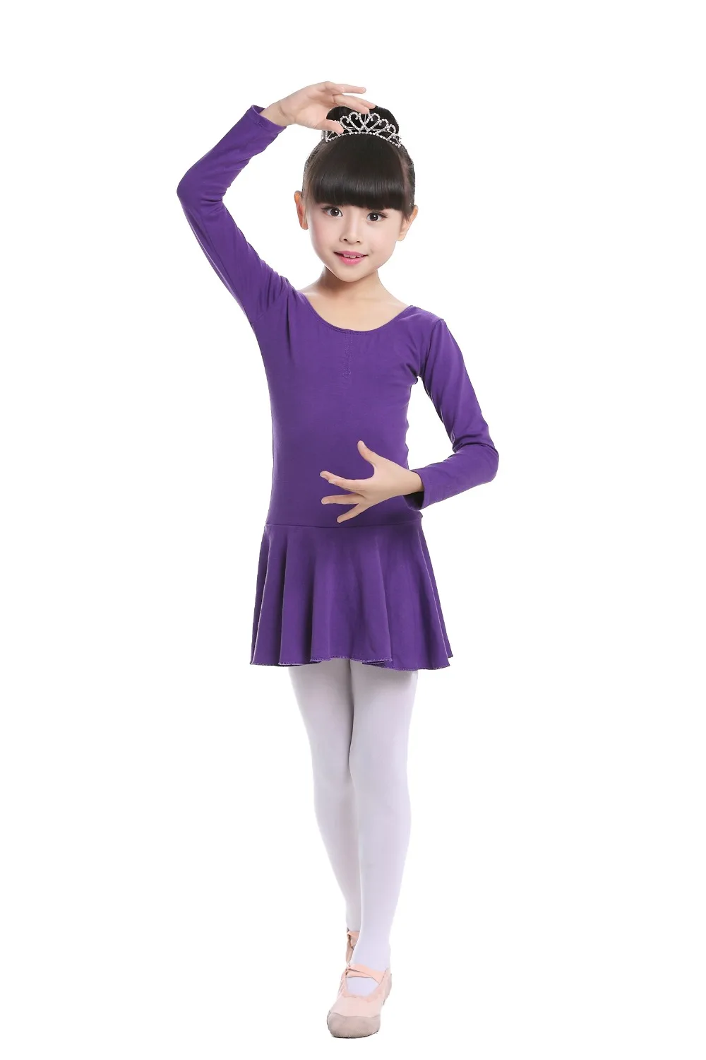 Pink Cotton Formal Ballet Dress for Girls Long Sleeves Shiny Ballet leotard for Dance Kids Gymnastics Professional Tutu Dress (17)