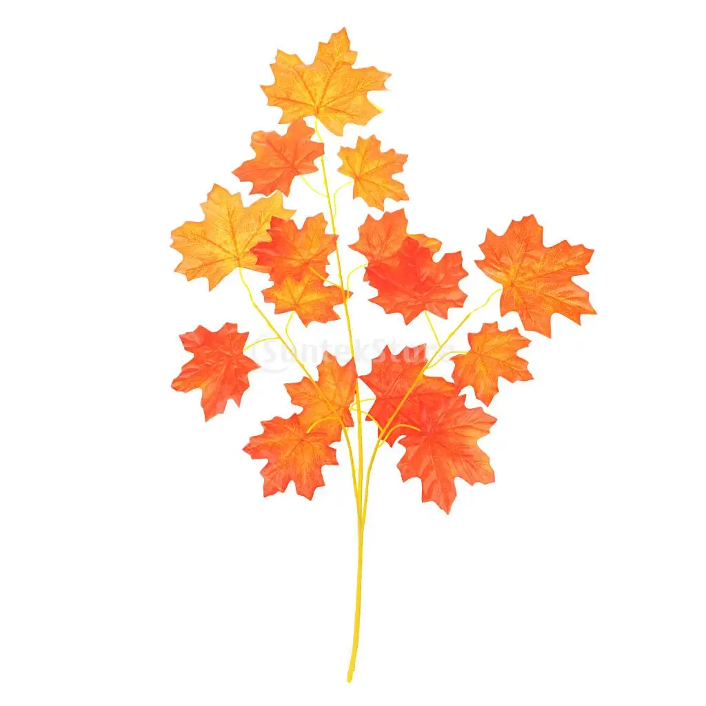 12pcs Artificial Silk Plastic Maple Leafs Autumn Fall Leaves for Wedding House Shop Window Display Decorations