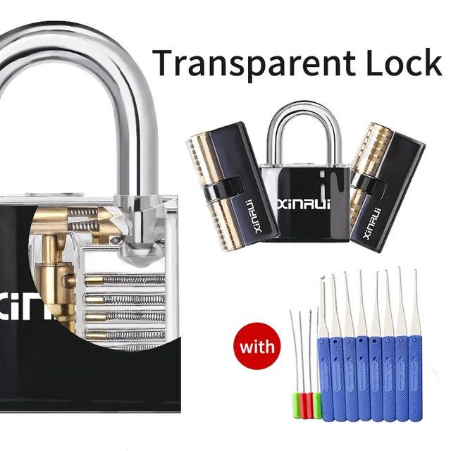 3 Type Lockpick Set,View Cutaway Pin Padlock with Black Cover,Lock
