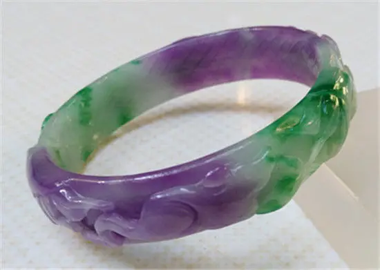 

Hot selling>@@ NEW VINTAGE HAND-CARVED CHINESE PURPLE GREEN JADEITE JADE BANGLE BRACELET 61MM NEW -Bride jewelry free shipping