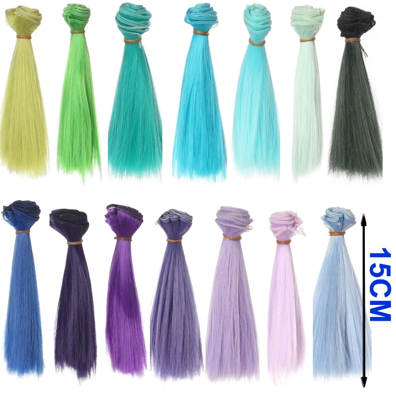1pcs hair refires bjd hair 15cm 100CM blue green purple color short straight wig hair for