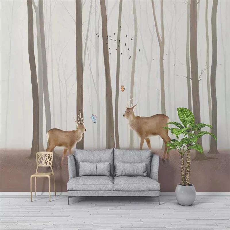 

Custom wallpaper elk forest mural living room TV background wall family art high-grade waterproof material