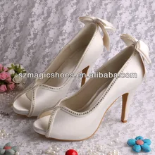 Wedopus Белого Цвета Слоновой Кости Свадебные Туфли для Женщин Лук Каблуки Peep Toe Невесты Насосы Каблуки