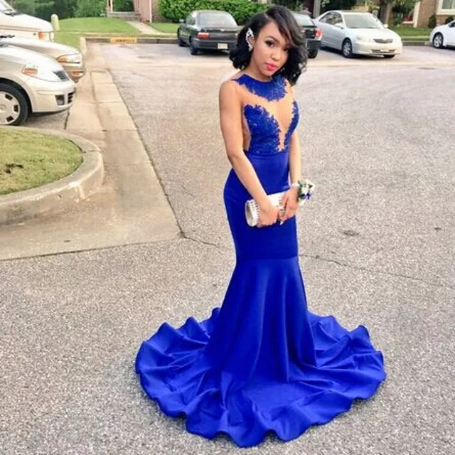 Cheap Backless Royal Blue Mermaid Prom Dresses for Graduation Vestidos ...