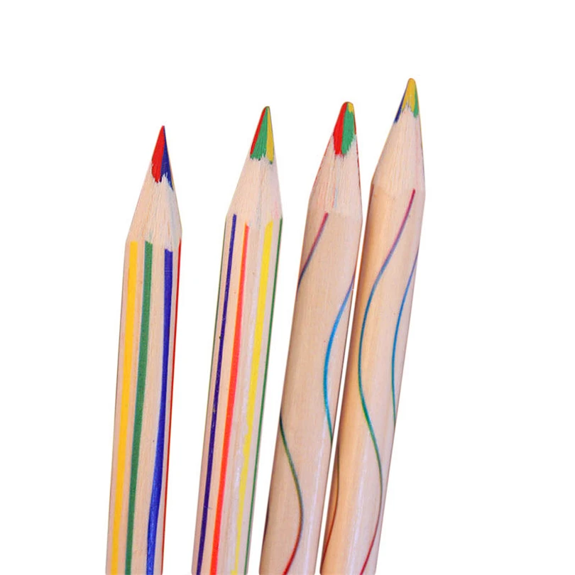 

8pcs/10pcs/lot Rainbow Printing Color Pencil 4 in 1 Wood Colored Cute Pencils For Drawing Stationery for kids school Office S30