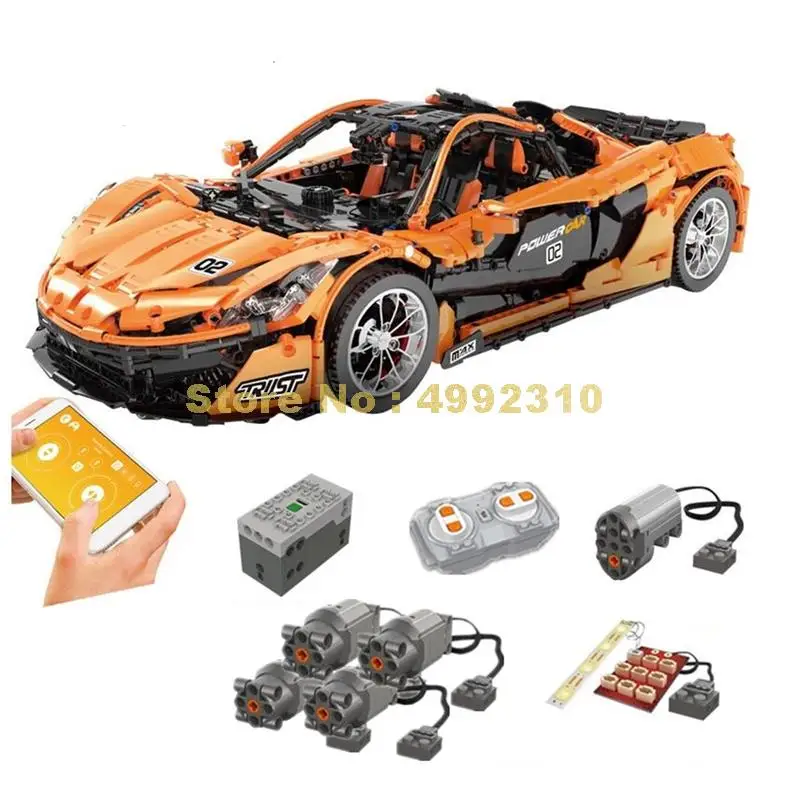 

13090 1752pcs technic p1 orange racing car app rc remote control power motor building blocks Bricks Toy