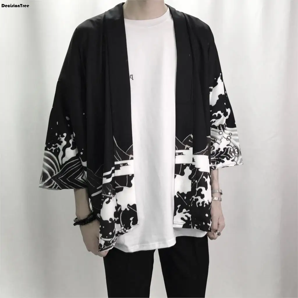 2017 autumn mens kimono japanese clothes streetwear casual kimonos jackets harajuku japan style cardigan outwear
