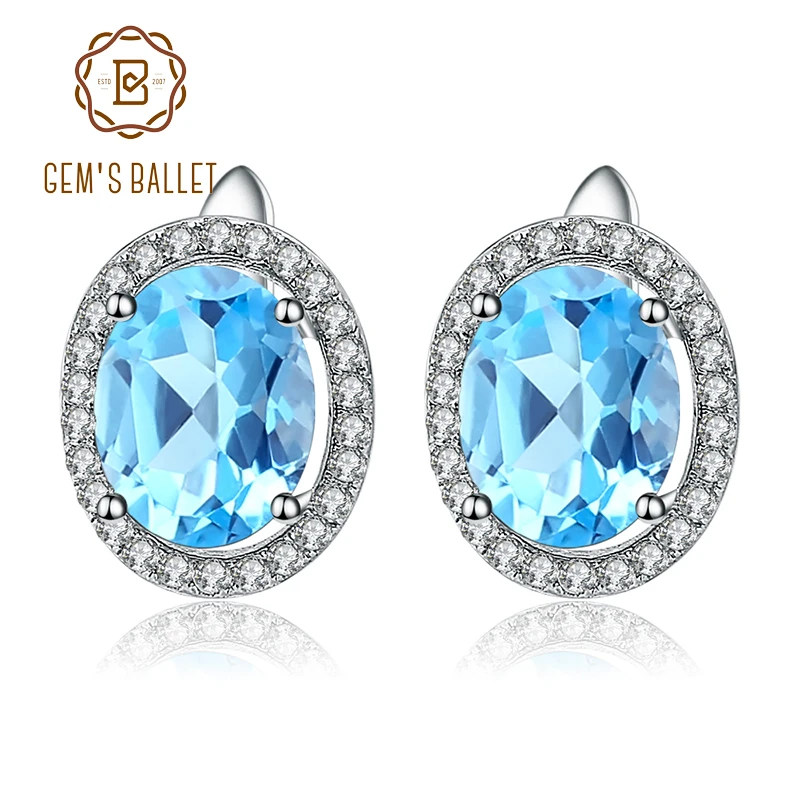 

GEM'S BALLET Natural Swiss Blue Topaz Gemstone Stud Earrings 925 Sterling Silver Vintage Earrings Fine Jewelry Women Fashion