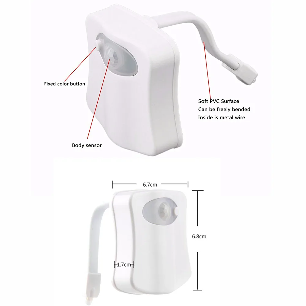  Toilet Night Light Activated Seat PIR Sensor Auto Lamp 8 Colors Backlight WC Toilet Bowl LED Lumina - 33016755272