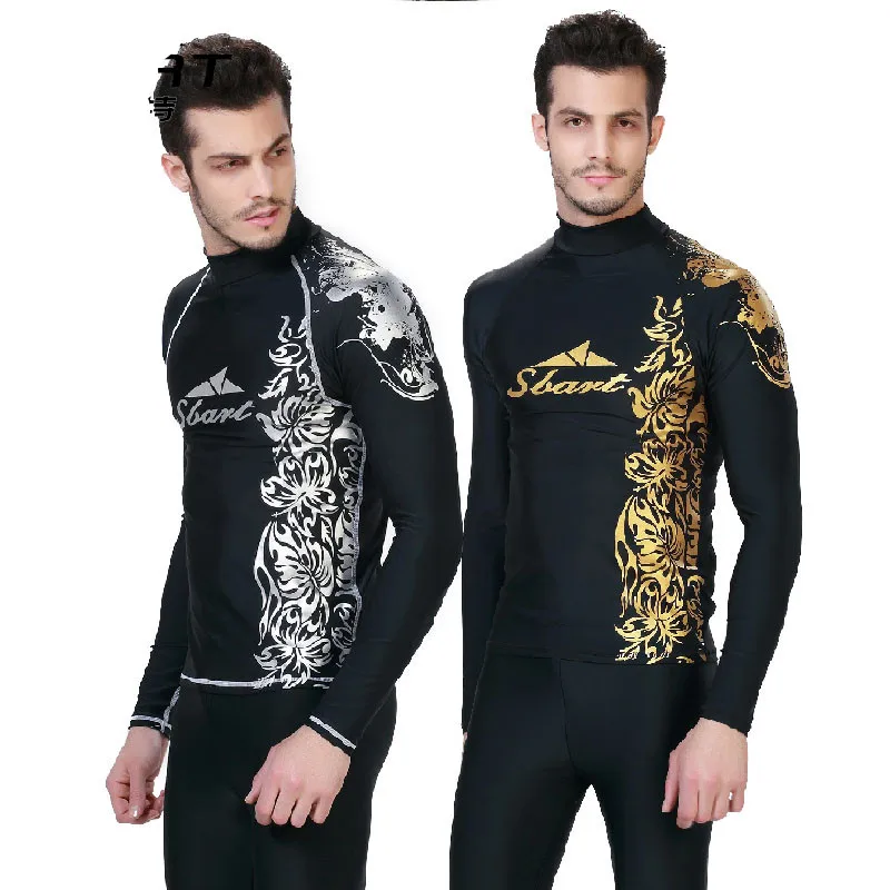 Rashguard Men Long Sleeve Lycra Surf Wetsuit Top Sunscreen Swim Shirts