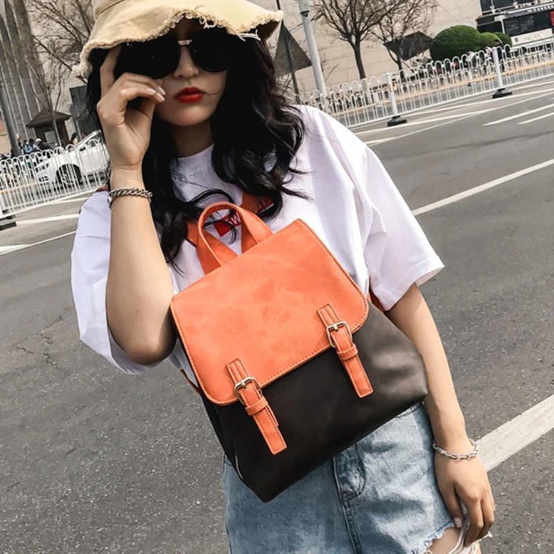 

LISSE 2018 NEW Fashion Women's Backpack Travel Leather Shoulder 99A Bag Schoolbag Bookbag Contrast backpack