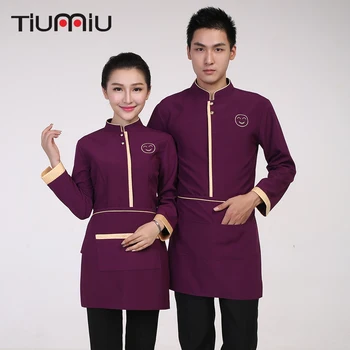 

Smell Face Embroidery Waiter Uniforms Spliced Long Sleeve Chinese Restaurant Hot Pot Shop Waitress Uniforms Food Service Jackets