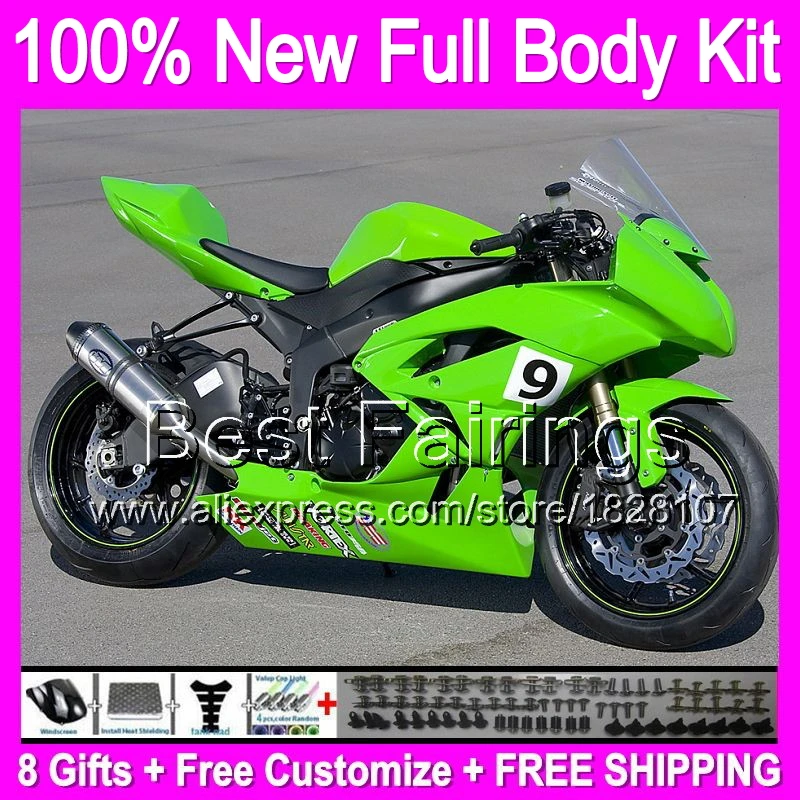 

+decal Fairing For KAWASAKI NINJA ZX6R 2009 2010 new green 2011 ZX636 B088 ZX-6R ZX636 ZX 6R 636 HOT 09 10 11 glossy green