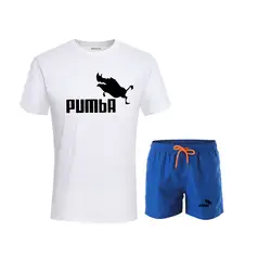 Пумба печать мужчины спортивный костюм мужской комплект для отдыха Мода спортивный комплект из двух предметов Мужская одежда футболка +