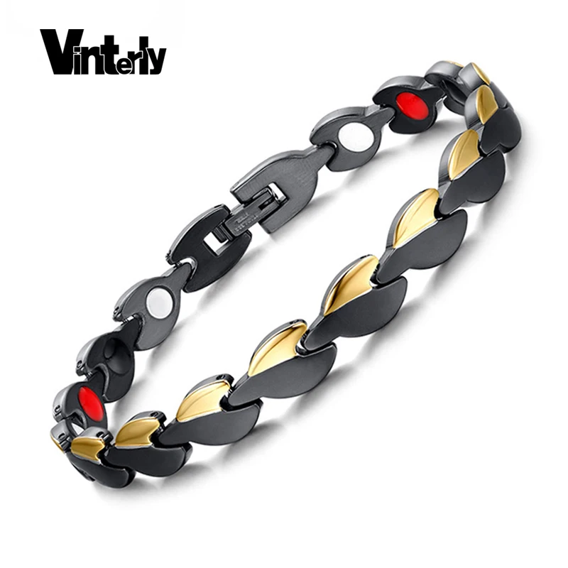 Браслет Vinterly золотистого цвета для женщин, стальной магнитный браслет с рыбным узором, энергетические магнитные браслеты для здоровья, германиевые браслеты для женщин