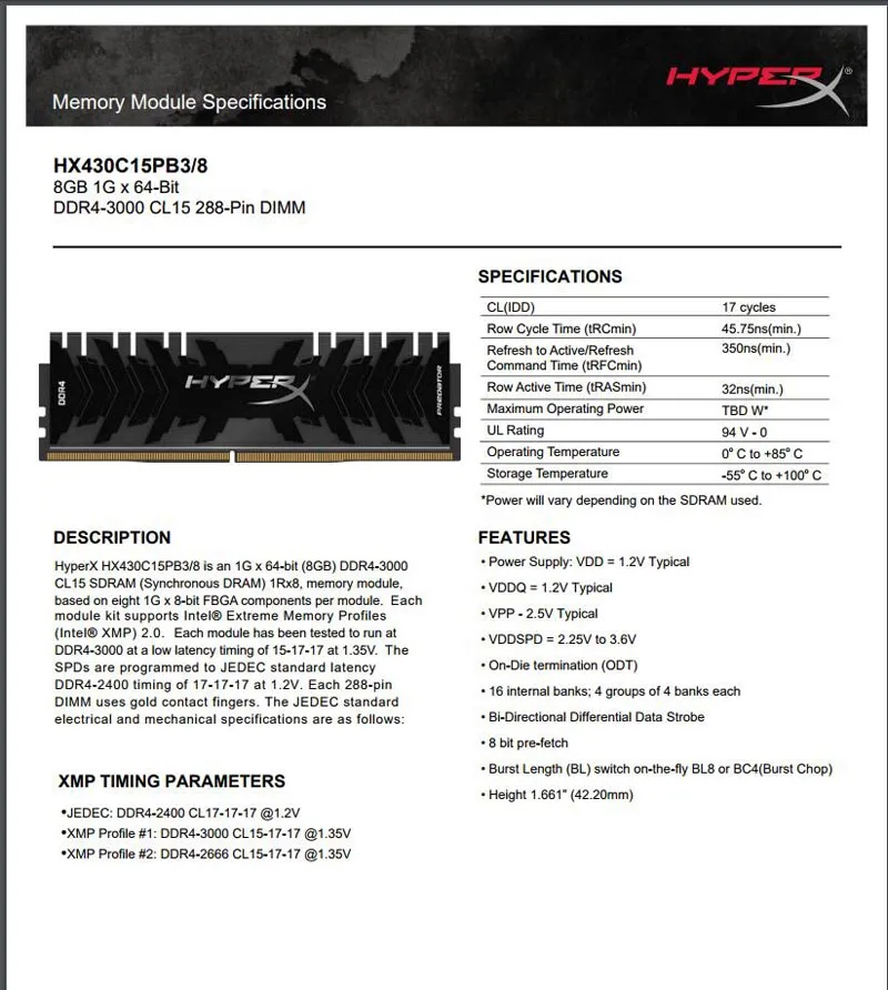 Kingston HyperX Fury Хищник Serise 1 шт DDR4 3000 МГц 8 Гб оперативной памяти для настольных компьютеров игровой дропшиппинг Memoria рамс