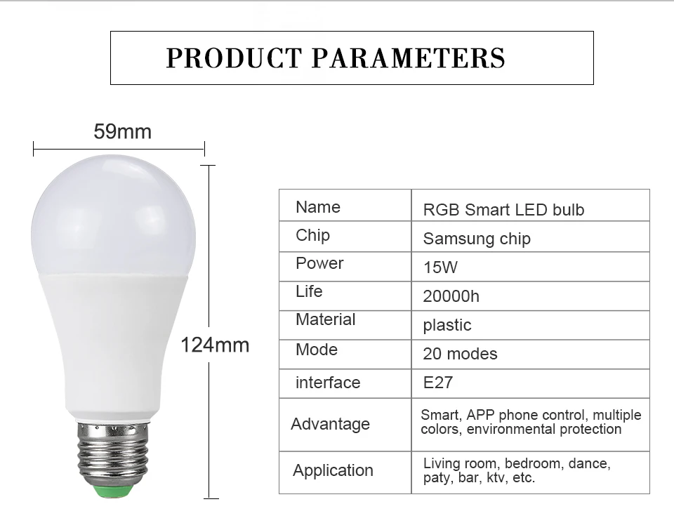 15W 20W 85-265V  RGBW LED Light Bulb  (2)