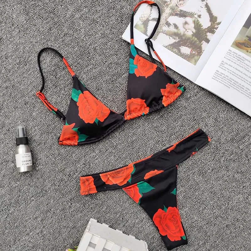 

Women Split Swimsuits Floral Printed Bikini High Waist with Briefs for Summer FI-19ING