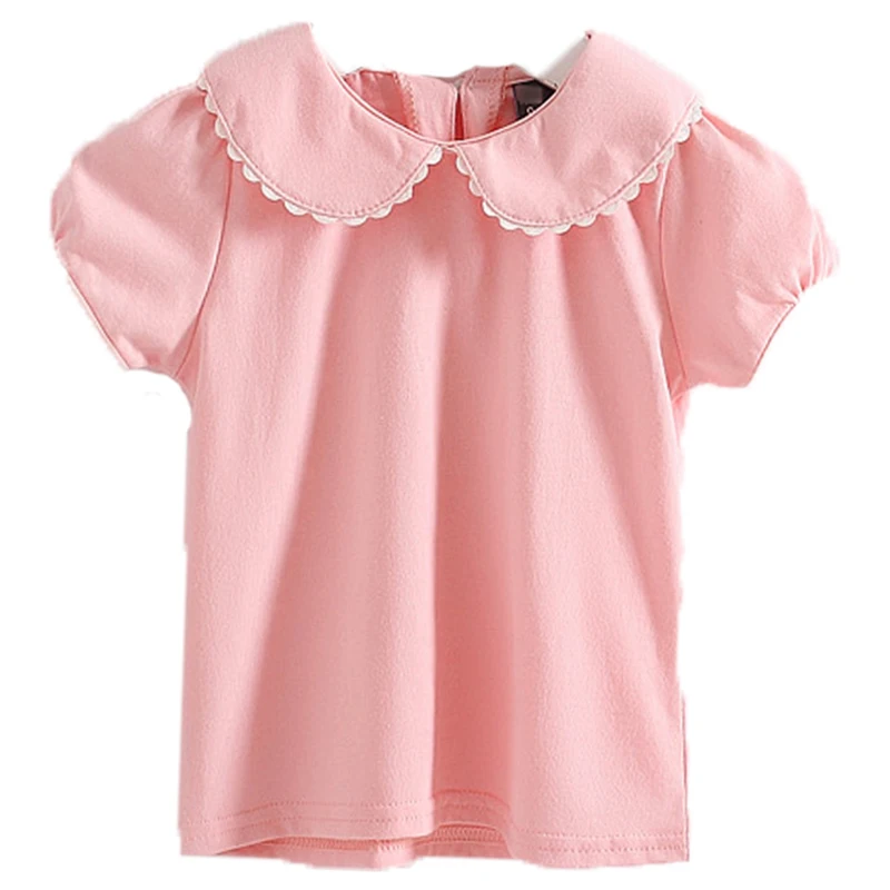 

European And American Style Toddler Baby Girls Top Tee Clothes Sweetheart Tutu Kids Peter Pan Collar Solid Cotton Candy T-shirts