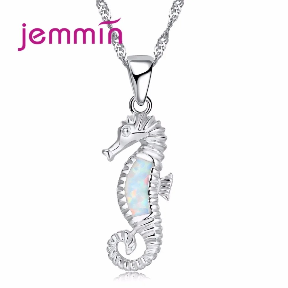 

New Arrival Gorgeous Seahorse Opal Pendant Necklace Pure 925 Sterling Silver Jewelry for Women Wedding Engagement