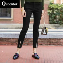 QUEENTOR 2017 Brand Denim Trousers Autumn Spring Cotton Fashion Solid Skinny Pencil Jeans Women Wholesale