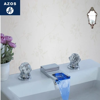 

Azos Split FaucetDiscoloration Waterfall Brass Chrome Cold and Hot Switch Temperature Control LED Shower Room Basin Hotel Double