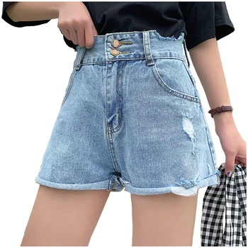 

Summer Hot Vintage High Waist Denim Shorts Women Double Metal Button 2019 Korean Style Casual Shorts Jeans Short Pants Women