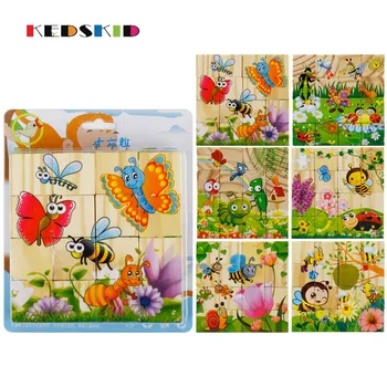 

16 PCS Wooden 6 Sides 3D Cube Jigsaw Puzzle Montessori Cartoon Jigsaw Tangram Puzzles for Children Educational Toys