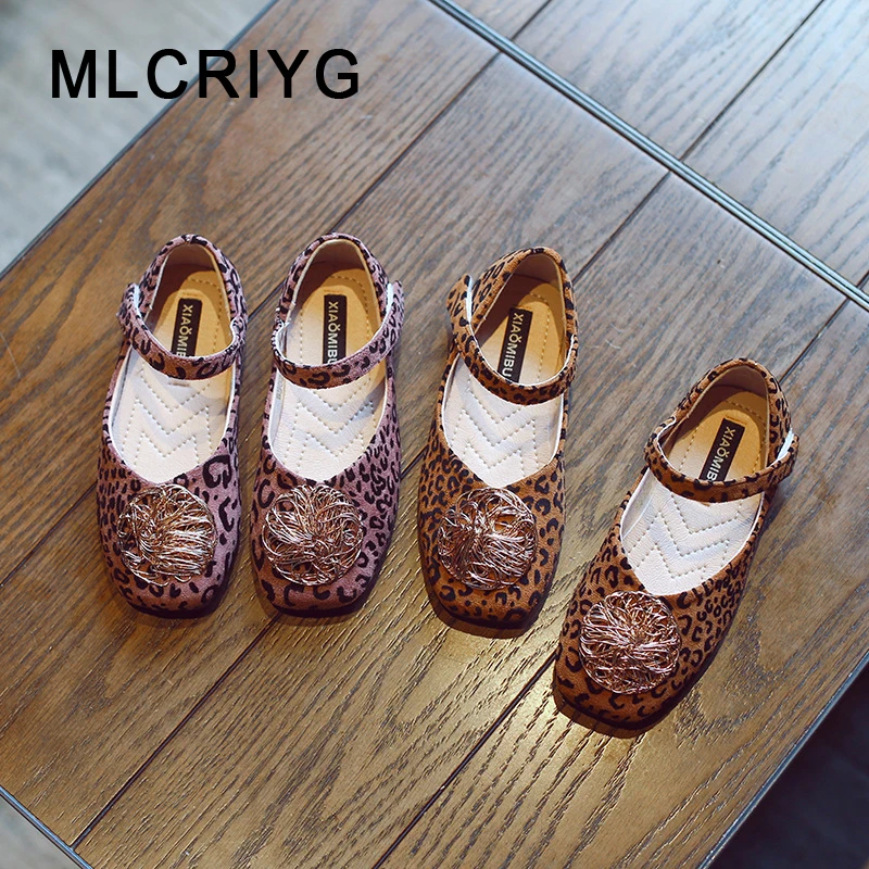 

New Autumn Kids Leopard Shoes Children Party Shoes Baby Girls Pink Princess Flats Brand Leather Shoes Dance Soft Shoes Mary Jane