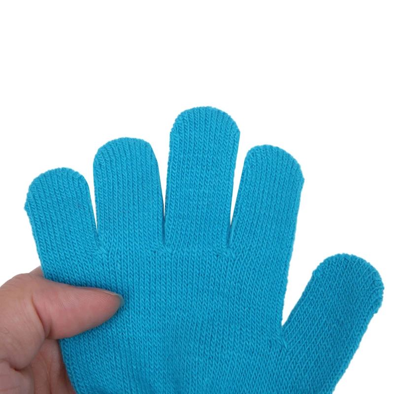 KLV зимние милые перчатки для мальчиков и девочек, одноцветные вязаные эластичные варежки, зимние теплые перчатки для женщин и девочек